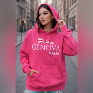 Y2K Genova Italia Pink Graphic Hoodie | Streetwear | XL